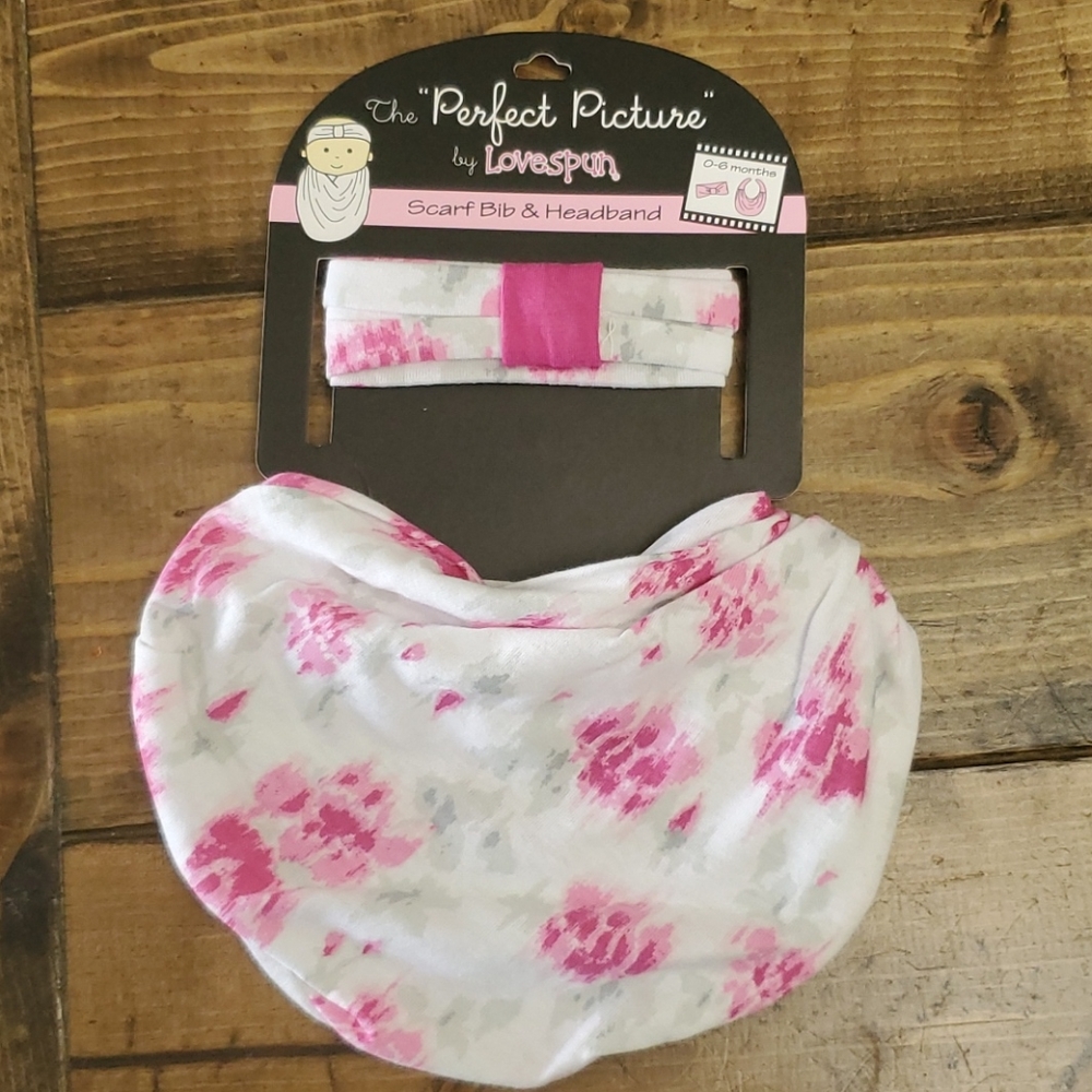 Baby Girl Bib and Headband Set Pink and White NWT